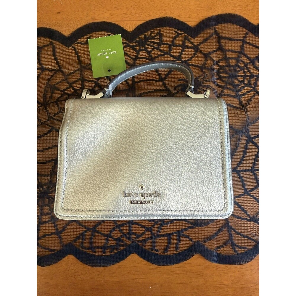 NWT Kate Spade New York Metallic Silver Maisie Pebble Leather Mini Crossbody Bag